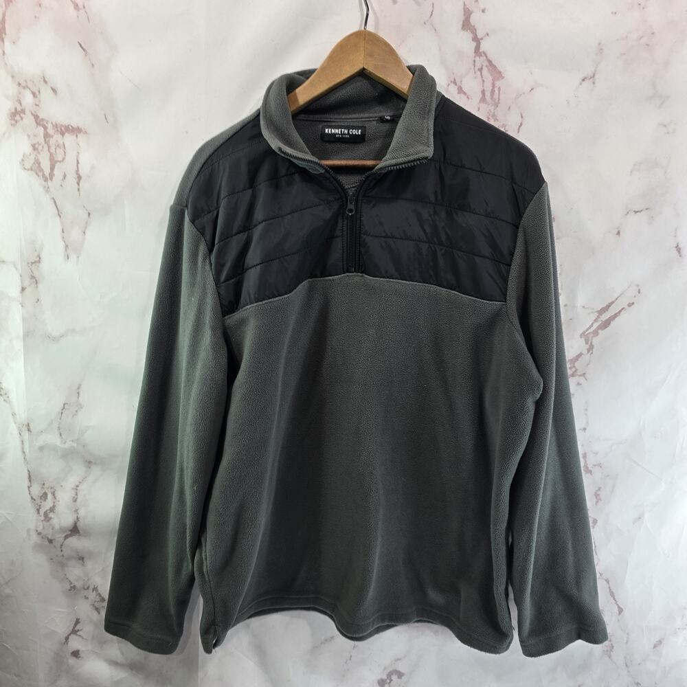 Kenneth Cole Pullover Mens Large Gray Black Fleece Quarter Zip